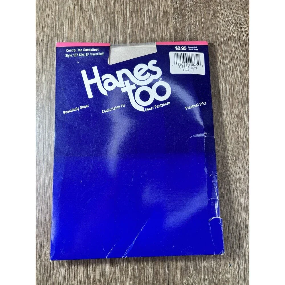 Vintage Hanes Too Pantyhose Style 137 Size EF Travel Buff Control Top Sandalfoot